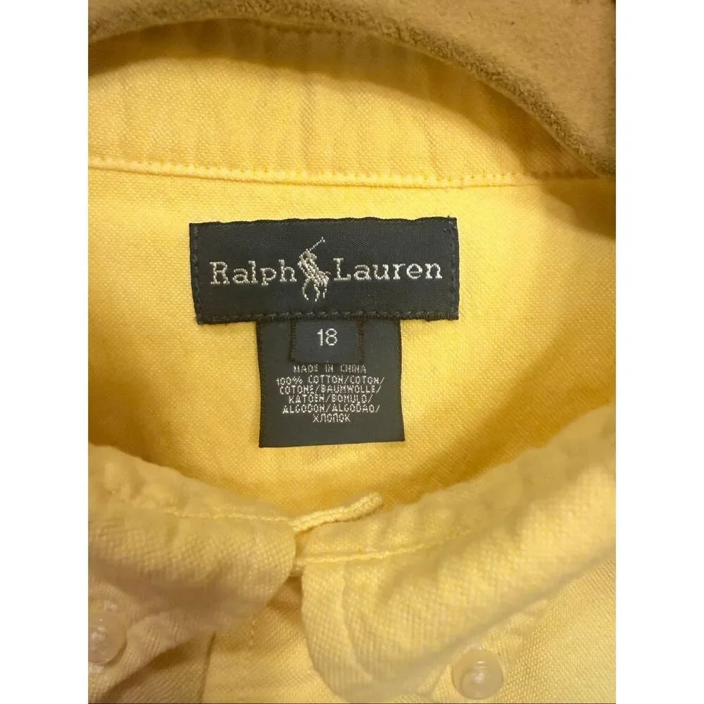Ralph Lauren Boys Yellow Oxford Cloth Button Down Shirt Pony Sz. 28 Europe